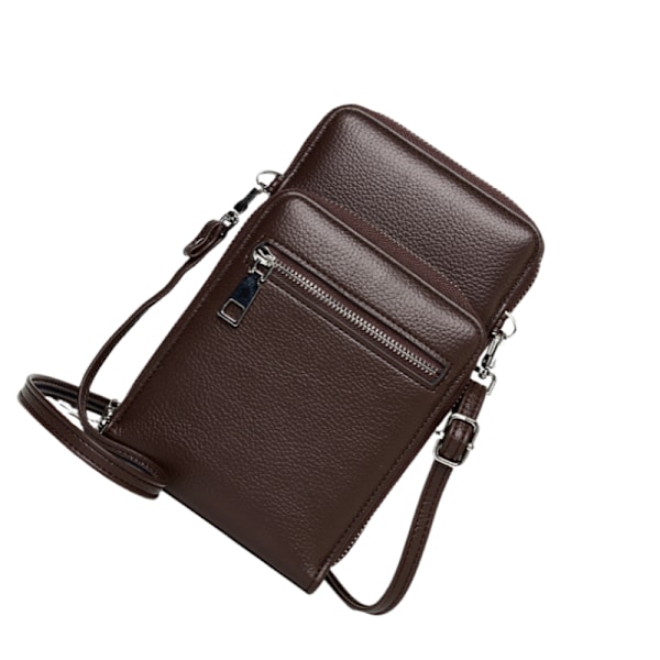 Crossbody-väska för män för telefon, liten axelväska i PU-läder kaffe