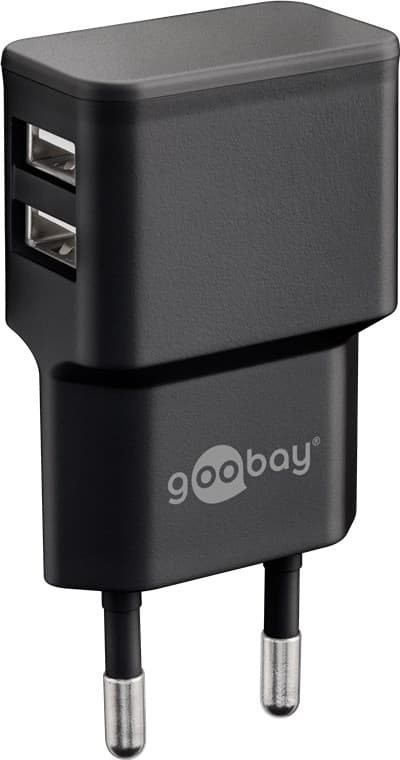 USB-A dubbel laddare (12 W) svart