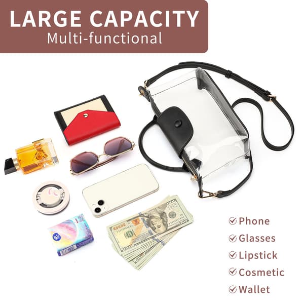 Stilfuld PVC Transparent Skuldertaske & Håndtaske - Perfekt til Opbevaring af Dine Essentials Black Black