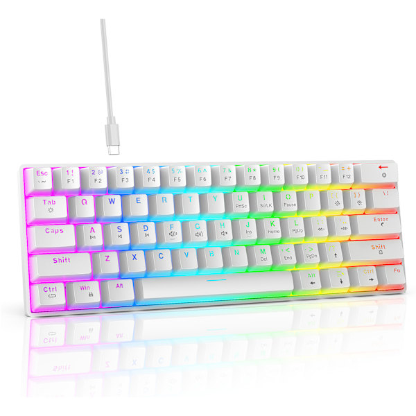 Mekanisk tastatur med 61 taster - Hvidt RGB-baggrundsbelyst Hot-Swappable-tastatur