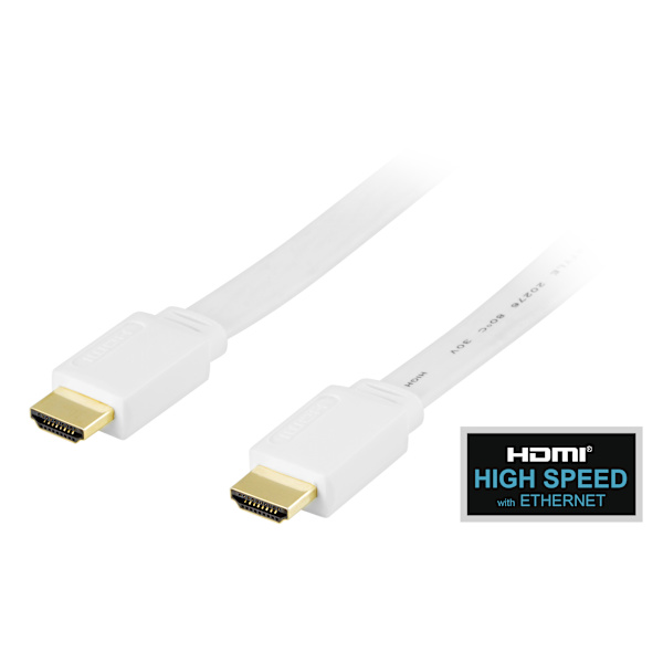 Flat HDMI cable, HDMI High Speed with Ethernet, 0.5m, white