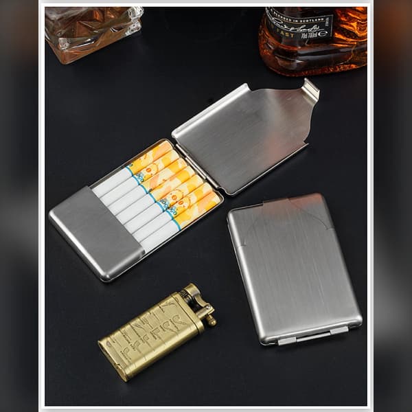 Flip-Top Cigarett Etui i Rostfritt Stål - Rymmer Både Regular & King Size