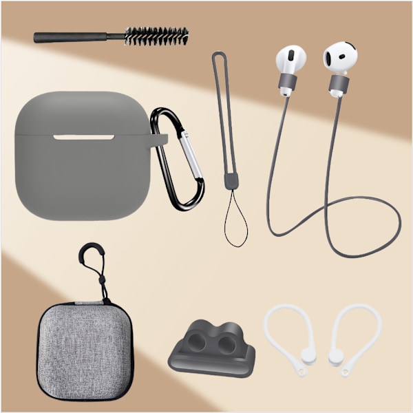 AirPods 4. sukupolven 8-osainen setti tummanharmaana