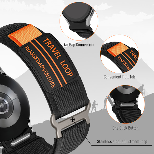 Klockarmband i vävd nylon för Samsung Watch 4/5/6/7/FE Svart M
