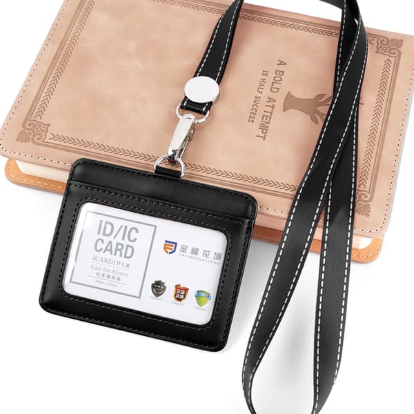 Læder ID-kortholder med rem Black Black