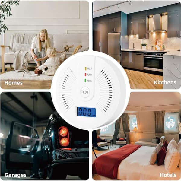 Kolmonoxid CO Larmdetektor (1-pack - Batteri ingår ej) med LCD-display