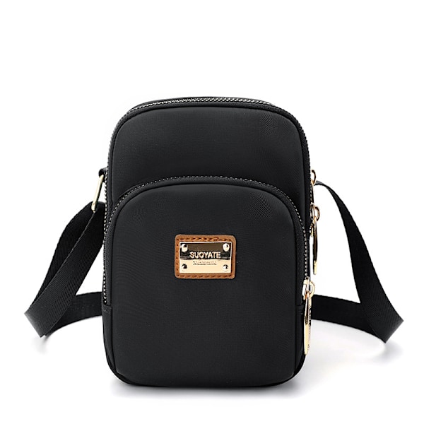 Nylon Crossbody Telefonväska med Kortplatser Svart