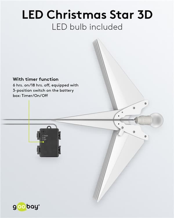 LED-julstjärna 3D, Ø 56 cm, batteridrivet