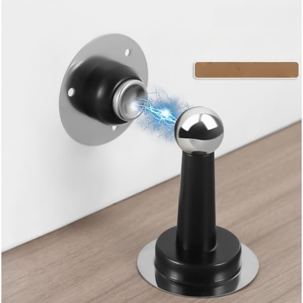 Magnetisk dørstopper i rustfrit stål uden boring med 3M-klæbemiddel - Sikker og lydløs Black Black