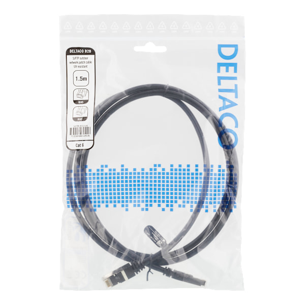 S/FTP Cat6 patch cable, 1.5m, 250MHz, UV resistant, black