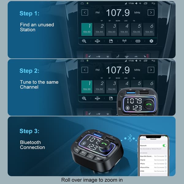 Bil Bluetooth MP3-afspiller med Bluetooth 5.3, FM-transmitter, dual USB og PD30W hurtigopladning, kompatibel med 12-24V bilstrøm