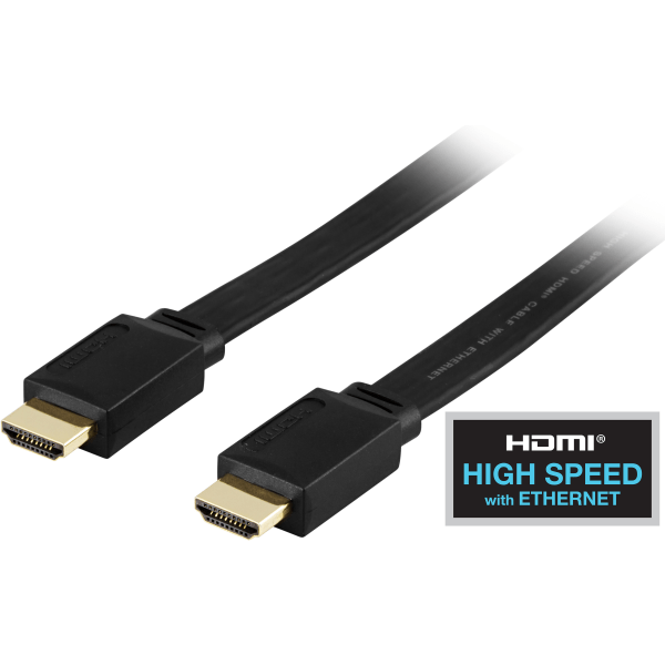 Flat HDMI cable, HDMI High Speed with Ethernet, 0.5m, black