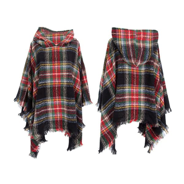 Stilfuld ternet hætteponcho - Alsidig og varm polyester cape Black Black