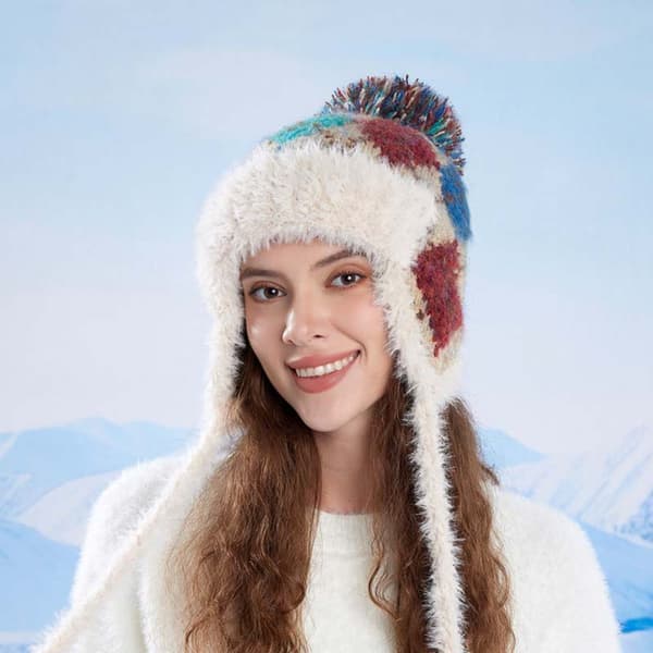 Varm Stickad Mössa med Öronlappar - Vinter Utomhus Termisk Hatt khaki+red khaki+red