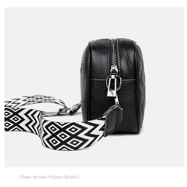 Läder Diamant Kviltad Crossbody Väska med Dragkedjeficka Svart