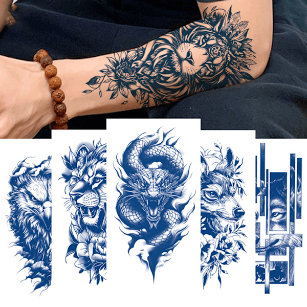 Tillfällig tatueringsdekal, blå blommig design 3
