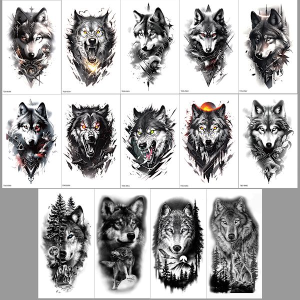 Temporära Vattentäta Tatueringar, 14-pack Varg