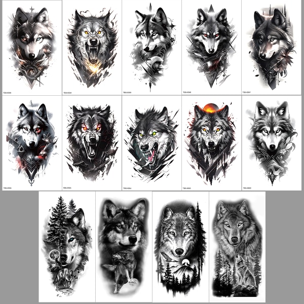 Vedenpitävät väliaikaiset tatuointitarrat, 14 osaa  Wolf
