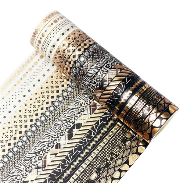 Sort og guld folie Washi Tape sæt - 20 ruller