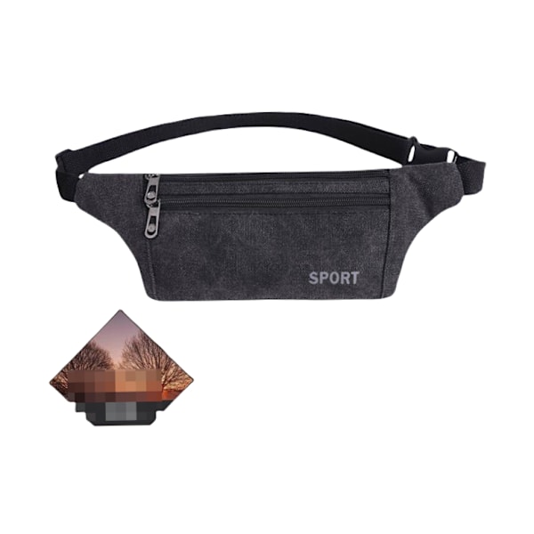 Midjeväska i canvas med ficka - Fannypack för utomhussporter Svart