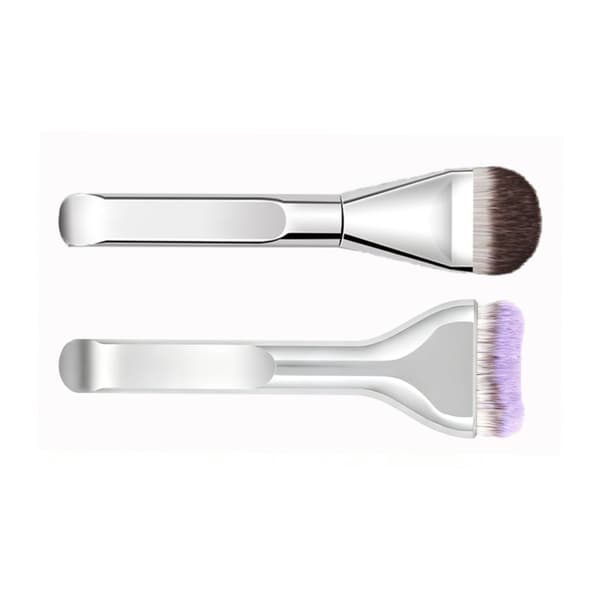 Tongue-Shaped Ultra-Thin Flat Foundation Brush - 2 Pack, Soft Synthetic Bristles, Wide Paddle Head for Seamless Coverage Silver Silver