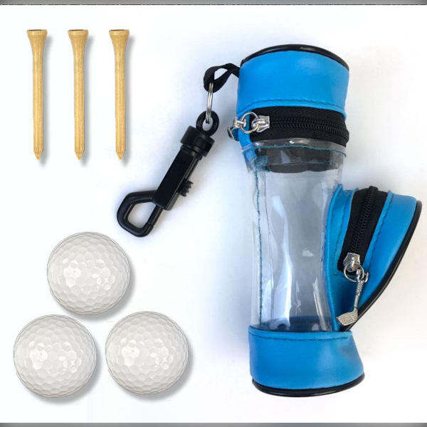 Bærbar PU læder golfboldpose med tee-holder - Rummer 3 bolde Blue Blue