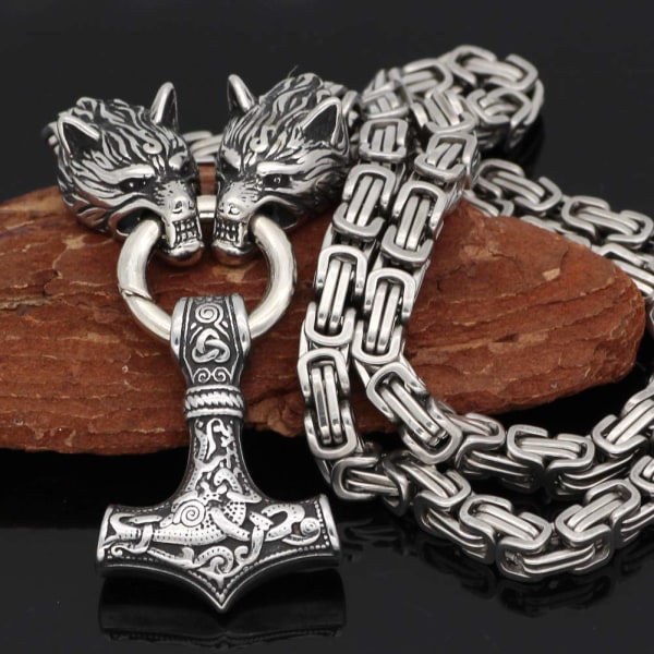 INF Vikingasmycke halsband Tors hammare Rostfritt stål Silver