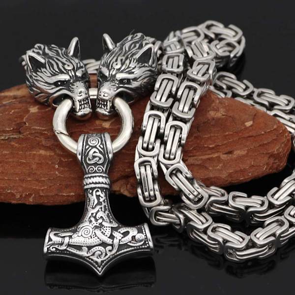 Viking koru kaulakoru Thor's vasara Ruostumaton teräs hopea
