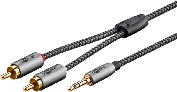 Audioadapterkabel AUX, 3,5 mm jackstik til stereo RCA-stik, 2 m
