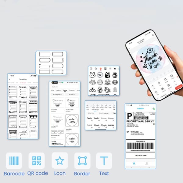 Termisk etiketprinter BT Bluetooth til forsendelse og butik - 108mm effektiv bredde, USB-B, Labelife-app kompatibel, 203dpi 150mm/s