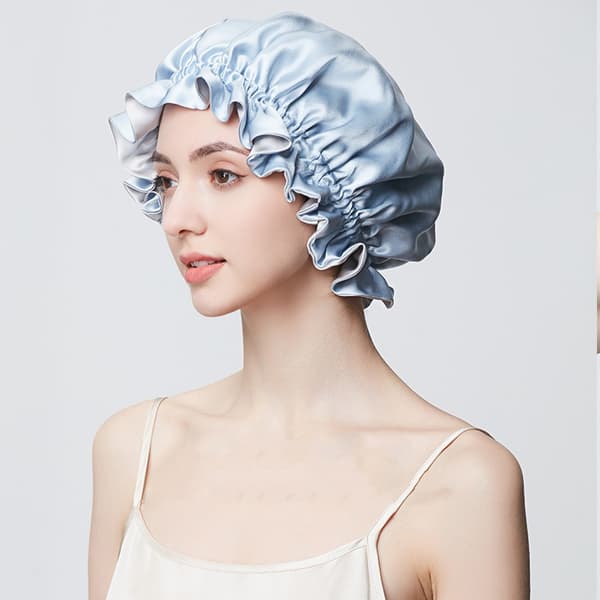 Dobbeltlags silkesøvnhue - 100% silke Blue Blue