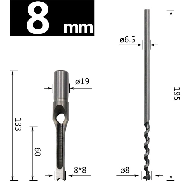 Träborr- Fyrkantig Borr för Exakta Hål 8 mm