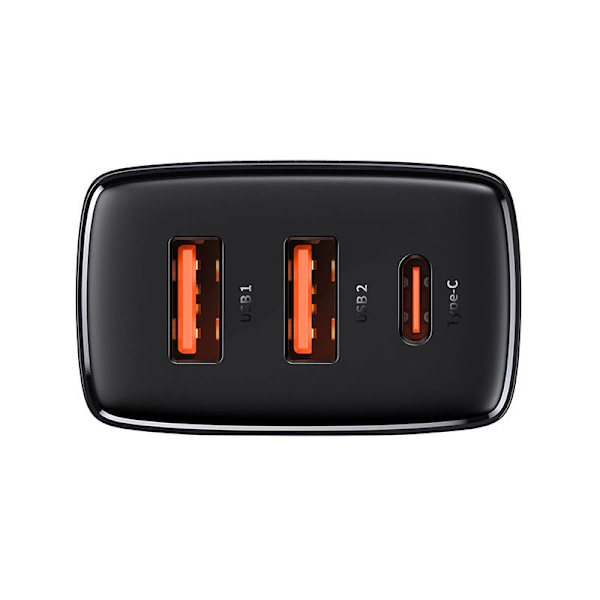 Laddare Baseus kompakt snabbladdare, 2xUSB, USB-C, PD, 3A, 30W (czarna)