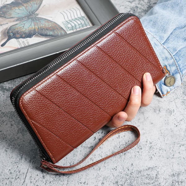 Stilfuld Brun PU Læder Lang Todelt Herrepung Clutch