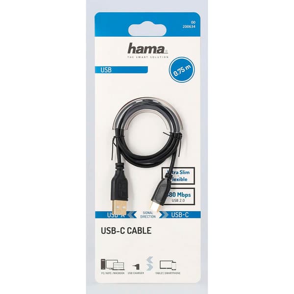Kabel USB-C Flexi-Slim USB-A-USB-C Guld Svart 0,75m