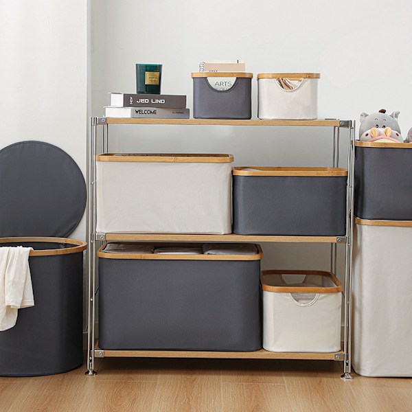 Kokoontaitettava pyykkikori kannella, beige L