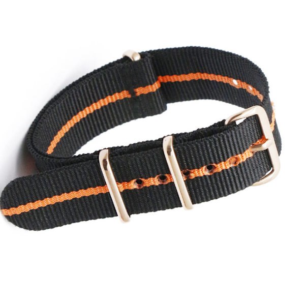 Nylon klockarmband med ovalt spänne Svart+orange 24 mm