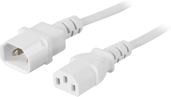 Extension cable, PC screen, straight IEC C13 - straight IEC Valkoinen