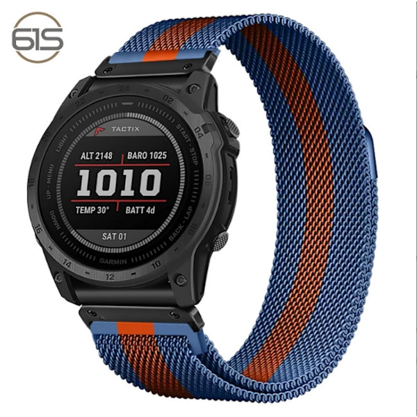 Garmin Fenix 7X Pro/Fenix 58 -metalliranneke, pikakiinnitys, milanolaistyylinen, ruostumaton teräs Sininen 26 mm