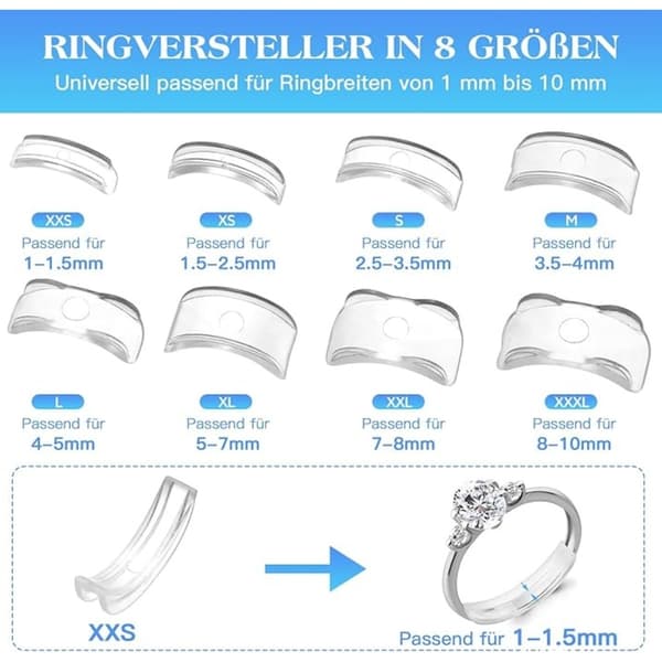 Usynlig silikone ringjusterer 43-dele sæt - gennemsigtige TPU spiraljusterere og shims til hurtig gør-det-selv ringtilpasning