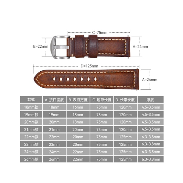 Italienskt läderarmband - Gråsvart 26mm för smartklockor