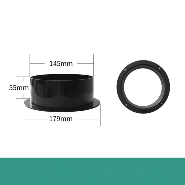 Slangeforbinder 150mm lige flange i ABS til centralventilation, emhætte og støjsvage ventilatorer, tæt forsegling og lav støj