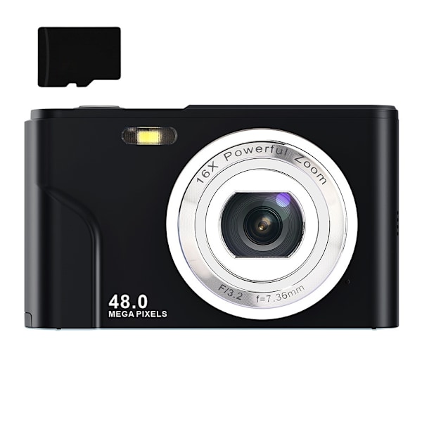 INF Digikamera 48 MP, HD 1080p ja 16x zoom kortilla Musta