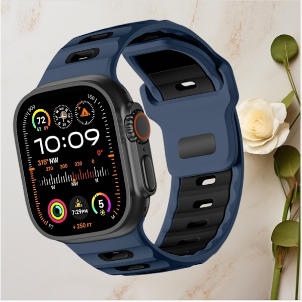 Snyggt silikonarmband för Apple Watch 42/44/45/46/49mm Svart + Blå