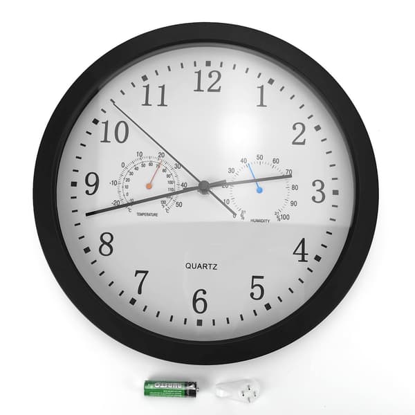 Tyst väggklocka med termometer och hygrometer, 30 cm diameter Black Black