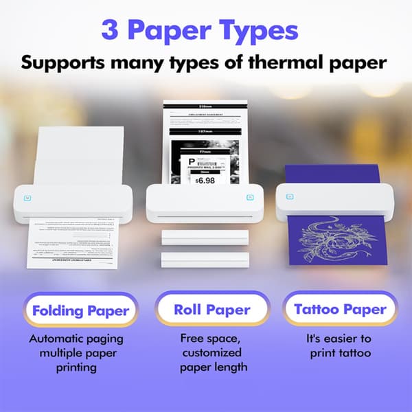 Bærbar A4 termisk printer D80 med blækfri A4-udskrift, Bluetooth, batteridrevet 5V/2A, kompatibel med iOS Android Windows MacOS White White