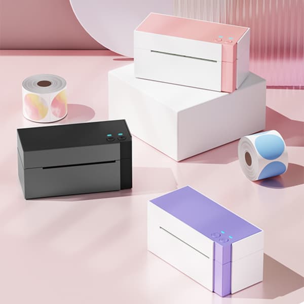 WiFi termisk etiketprinter 300dpi for skarpe stregkoder til forsendelse og lager med 108mm printbredde, WiFi+Bluetooth, USB/netværk White+Pink White+Pink