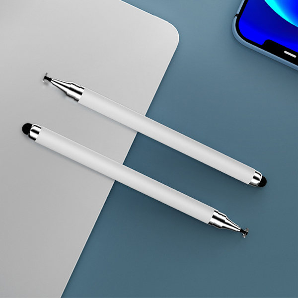 2-i-1 Stylus Penna för Pekskärmar (Dubbel Gummispets) Vit