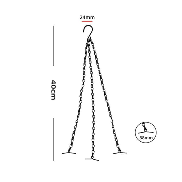 Kæde til blomsterpotte 1.2mm jern for sikkert ophæng til indendørs og udendørs brug, dobbelt-krog 40cm sæt x6