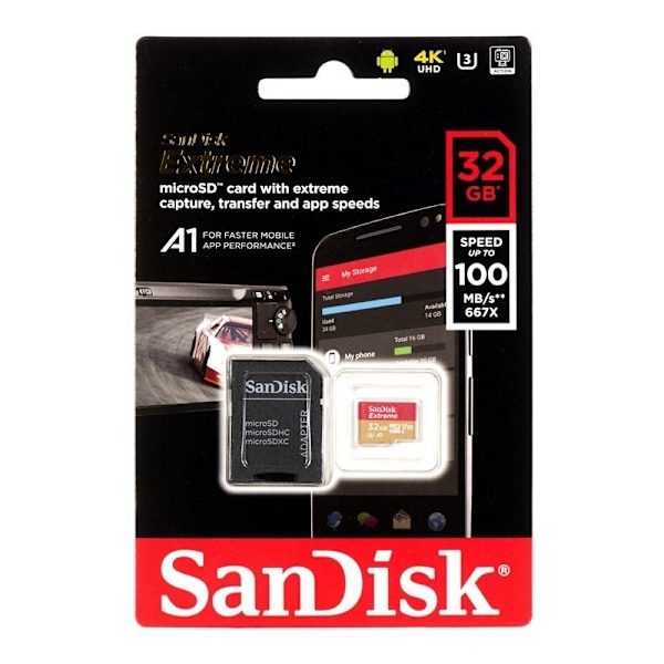 Minneskort SanDisk Extreme microSDHC 32GB 100/60 MB/s V30 A1 U3 4K (SDSQXAF-032G-GN6MA)